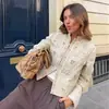 Ins estilo europeo y americano transfronterizo 2026 nueva moda elegante para mujer de oficina con cuello alto estampado chaqueta abrigo cepillada