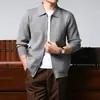 Jaqueta de tricô com zíper estilo casual americano para homens, cardigã com gola de lapela, casaco de suéter masculino, estilo fino para primavera, outono e inverno