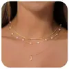 Colar Pingente de 26 Letras Europeu e Americano da Moda com Corrente de Osso de Cobra Pérola Falsa, Corrente para Clavícula Empilhável com Senso de Design de Moda