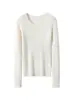 35 Tejido de Cachemira de Manga Larga Otoño Invierno Nuevo Top Versátil Cuello Redondo Estilo Coreano Capa Base Adelgazante Ropa Interior