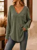 Blusa casual de waffle com decote V solta, moda feminina europeia e americana, autodesenvolvida por Anno, para lojas independentes da Amazon