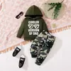 Conjunto de Ropa de Otoño para Niños Sudadera con Capucha Verde Militar Pantalones Largos Camuflaje Conjunto de Dos Piezas Bebé Infantil Ropa Casual Infantil Venta al por Mayor
