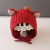 Otoño e Invierno Nuevo Bebé Gorro de Punto con Orejas de Caqui Orejas Cuadros Lindas Atado de Cinta Gorro Cálido de Lana para Bebé