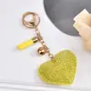 Nuevo Estilo Chanel Corazón de Melocotón Pedrería Cuero Llavero Borla Colgante Llavero Corea del Sur Franela Diamante Llavero