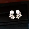 Aretes colgantes de perla de circón chapados en oro real y anillo para mujer, lujo ligero, elegancia de alta gama, pasador plateado elegante, joyería versátil