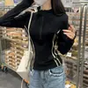 Camiseta de Manga Larga con Cremallera y Cuello Alto de Rayas Únicas para Mujer, Elegante y de Corte Ajustado, Adecuada para Primavera y Otoño, Ropa Exterior Deportiva y Casual