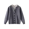 Suéter Tejido de Lana 100% para Niños Otoño Invierno Niños Niñas Cuello Redondo Pulóver Abrigo Cálido Color Sólido Botones Manga Larga