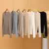 Suéter de Otoño e Invierno Cuello Redondo Perezoso 100% Cachemira Pura Tejido de Punto Cuello Bajo Delgado Apariencia Adelgazante Ajustado Prendas de Punto Base