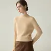 Suéter básico de punto, nuevo, simple y versátil para otoño e invierno, 100% cachemira para mujer, cuello semialto, manga larga, jersey, corte ajustado