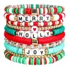 El Set de Pulseras de Arcilla Suave Más Popular de Navidad de Amazon Color Rojo y Verde Temática Navideña Pulsera de Cuentas Joyería al por Mayor