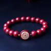 Pulsera Flor Fantasma de la Montaña Cinabrio para Hombres y Mujeres, Pulsera del Año del Zodiaco, Joyería Taoísta, Pulsera Roja de Círculo Único con Perlas Redondas, Estilo Arena Dorada Morada