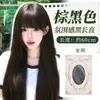 Peluca de estilo japonés con flequillo al aire para toda la cabeza para mujer, negra, larga, recta, que enmarca el rostro, con ambiente, realista, diaria, estilo gorra de peluca completa