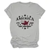 Camiseta Feminina Redonda de Manga Curta Moda Personalizada Bandeira da América 1776 Amazon Ebay Site Independente Exportação