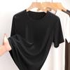 Top de Tencel Elástico con Cuello Redondo, Camiseta Negra de Manga Corta Suelta de Lino Lyocell Adelgazante de Verano para Mujer Nuevo Estilo 2026