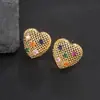 Aretes de Zirconia, Estilo Retro Palacio Francés, Aretes de Corazón Trenzados en Oro de Alta Gama, Textura Cóncava y Convexa, Elegantes Puntos