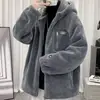 Casaco de Lã de Cordeiro com Capuz Outono e Inverno Marca Tendência Jaqueta Acolchoada de Algodão com Forro de Lã para Homens e Mulheres Jaqueta Acolchoada de Algodão Casual Quente para Casais Roupa Superior