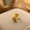 Qingdao Antigo Médio [Escultura Flor de Ouro] Anel de Abertura com Sentido Avançado Flor Estilo Novo Popular Anel Retrô