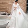 Comercio Exterior Amazon Vestido de Novia 2026 Novia Cuello Redondo Manga Larga Sencillo Retro Satín con Cola Vestido de Novia