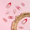 24 Piezas de Uñas Postizas con Estampado Ojo de Gato con Lazo y Puntos, Elementos Franceses, Adecuadas para San Valentín y Año Nuevo