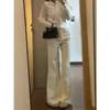 Jeans acampanados color blanco roto para mujer, nuevo estilo primavera/otoño 2026, de cintura alta, adelgazantes, con caída, no ajustados, pantalones de pierna recta con campana
