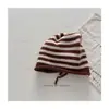 Suéter de Punto a Rayas Estilo Coreano Gorro Holgado para Niños Invierno Moderno Versátil Suéter de Punto con Cordón Sombrero Venta al por Mayor