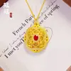 Pingente Budista de Quatro Folhas em Filigrana Recortada, Dourado de Areia Vietnamita Antigo com Inlays de Diamantes, Nova Joia Pingente Dupla Face Chinoiserie Que Não Desbota por Muito Tempo
