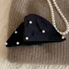 Elegante Pinza para el Cabello Triangular Negra de Terciopelo con Perlas Estilo Hepburn para Otoño e Invierno, Nuevo Pinza de Tiburón