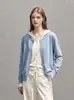 Elegante Cárdigan de Punto con Capucha Color Block Reductor de Edad Nuevo Top de Dos Piezas Falsas de Gama Alta Abrigo Suéter 25801