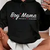 Sudadera con Capucha Estampada con Letras para Mamá e Hijo - Negra con Acentos Blancos y Rojos, Bolsillo Canguro