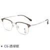 Gafas de Media Montura Transparentes Grises de Moda para Miopía, Montura Estilo Ceja, Montura Cuadrada Retro para Hombre, Montura Mixta de Oro y Plástico Mg16998