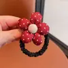 Nova Faixa de Cabelo Infantil Outono e Inverno Flor Doce Vermelha Corda Grossa para Cabelo Bola de Bolinhas Fofa Adorno de Cabeça