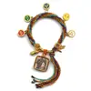 Pulseira do deus da riqueza de cinco vias estilo Xizang oito santos padroeiros cinco mestres Manjushri deus da riqueza amarelo thangka corda tecida à mão pulseira do ano desta vida