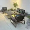 Conjunto de sofá externo de aço inoxidável de luxo, adequado para escritórios de vendas, hotéis e pátios; mesas e cadeiras de lazer; direto da fábrica para projetos personalizados