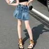 Saia Meia Saia Jeans para Meninas Verão 2026 Nova Casual Girl Estilo Coreano Crianças Pequenas e Grandes Saia Jeans Plissada em Ambos os Lados Transfronteiriça