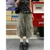 Jeans cropped de trabajo estilo retro americano lavados con bolsillos grandes para hombres y mujeres, pantalones anchos holgados de verano para adelgazar