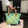 Nova Bolsa de Rattan com Alça de Bambu Bolsa Retrô Simples de Bambu Tecida Bolsa Tote Grande Capacidade Bolsa de Compras Versátil Bolsa Tecida
