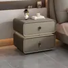 Mesa de noche pequeña de almacenamiento lista para usar, sin instalación, de madera maciza de alta gama, lujo ligero, minimalista, color crema, moderna, para uso doméstico, de cuero, para dormitorio