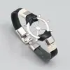 Pulsera Tejida Negra Hecha a Mano de Personalidad Simple para Hombres, Velero Brisa Marina Timón de Barco Cuero de Vaca, Joyería Popular Transfronteriza