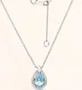 Collar de Plata de Ley S925 Azul Lágrima al por Mayor, Joyería de Cadena para Clavícula de Lujo Ligero de Gama Alta, Accesorios de Nicho para Mujer Transfronterizos