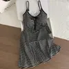 Bata de Noche de Modal Rayada de Verano con Copas en el Pecho para Mujer, Nuevo Dulce Diseño de Encaje, Se Puede Usar Afuera como Ropa de Casa