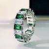 Anillo de Diamantes de Fila Grande Moda Diamante Verde Corte Esmeralda Cuadrado Anillo de Diamantes de Círculo Completo Plata s925 Anillo de Diamantes Grande Anillo de Dedo de Comida