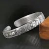 Pulsera Retro de Plata Tailandesa Negra Estilo Étnico Abierta Tótem Pixiu Dominante Sutra del Corazón Pixiu Moneda de Cobre Pulsera