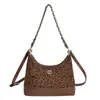 Bolsa Pequena Estampa de Leopardo Fragrância High-End Retrô Feminina 2025 Nova Bolsa de Ombro de Corrente Bolsa de Mão Ombro Transversal