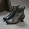 Jiezhou Colección Otoño 2026: Botines de estilo retro, de piel suave, con punta cuadrada y tacón fino de altura media, zapatos de mujer a la moda