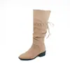Nuevas Botas de Media Caña Vintage para Primavera/Otoño con Tacón Grueso y Plisados, Cómodas Botas de Montura que Aumentan la Altura para Mujer
