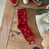 Calcetines Rojos Navideños Songmu con Forro de Terciopelo, Calcetines de Año Nuevo con Lazo, Calcetines Rojos con Lazo