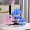 Navegación Suave Rosa Azul Mediterráneo Velero de Madera Adornos Decoraciones para el Hogar Tienda Manualidades Modelo de Velero