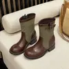 Botas de tornozelo de motocicleta com fivela de cinto retrô, coleção outono 2026, Botas de cowboy ocidentais, Botas robustas, Botas de montaria, Botas de tornozelo de lona, Femininas