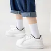 Calcetines para Niños Primavera y Otoño Estudiante Blancos Niños y Niñas Medianos y Grandes Calcetines de Algodón para Niños Anti-Pilling Sin Costuras Blancos de Caña Media