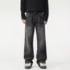 Jeans de Campana Lavado Negro y Gris Estilo Retro Americano para Hombre, Pantalones Rectos Holgados High Street 2026